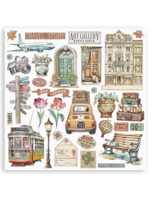 Pochette de 10 feuilles recto verso Stamperia Art of travelling