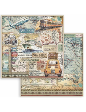 Pochette de 10 feuilles recto verso Stamperia Art of travelling