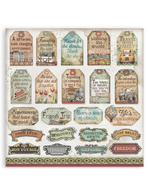 Pochette de 10 feuilles recto verso Stamperia Art of travelling