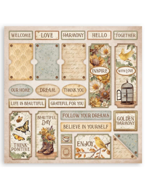 Pochette de 22 feuilles recto Stamperia Golden Harmony