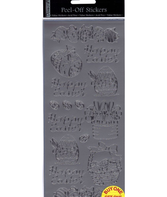Planche de stickers peel off argent Pâques