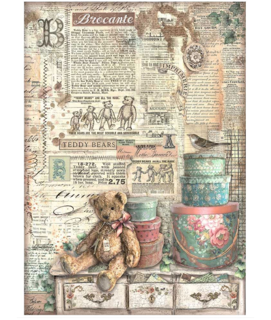 Papier de riz A4 brocante antiques "Teddy bear" Stamperia