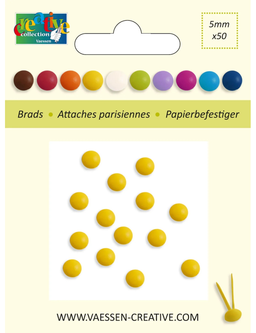50 Attaches parisiennes 5mm rondes jaune VAESSEN CREATIVE