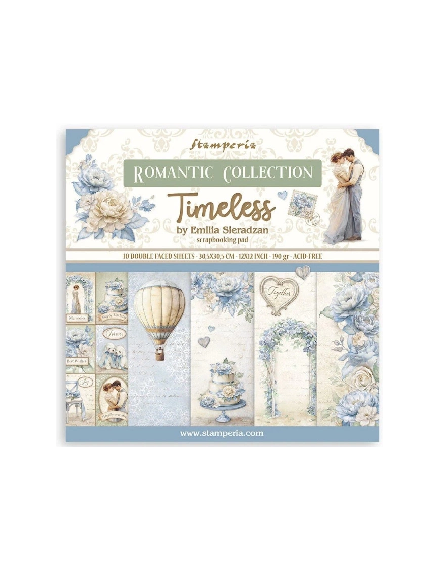 Pochette de 10 feuilles recto verso Stamperia Timeless
