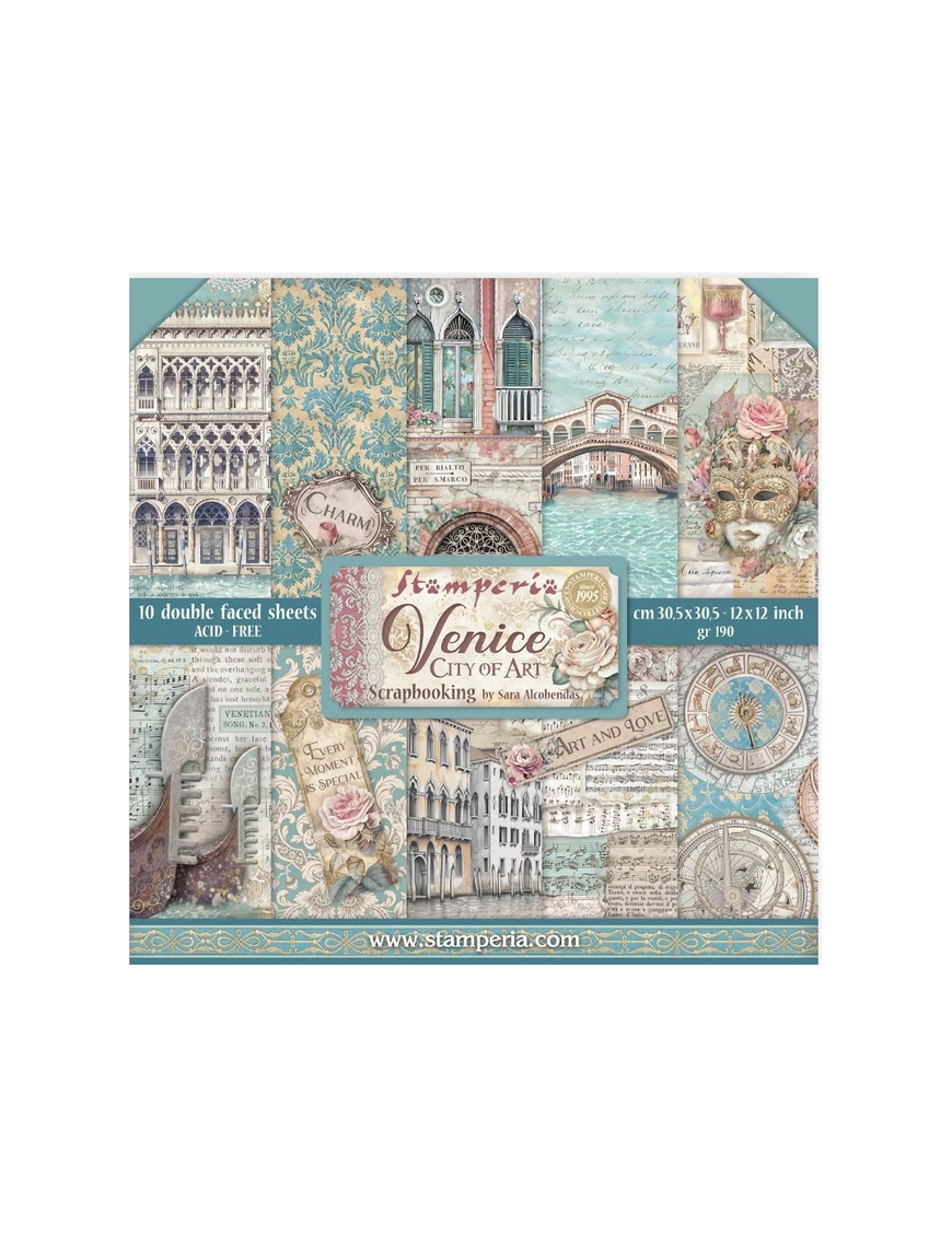 Pochette de 10 feuilles recto verso Stamperia Venice city of art