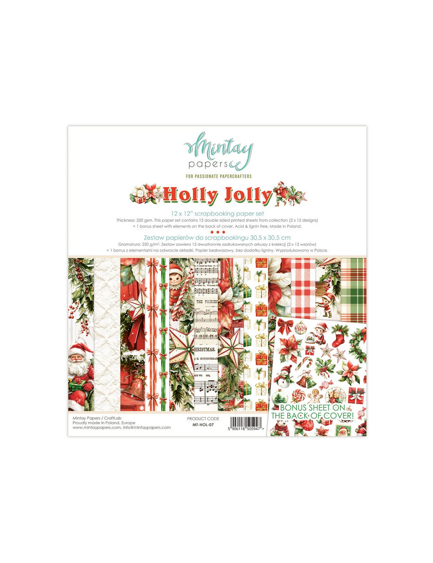 Pochette de 13 feuilles recto verso Holly Jolly MINTAY