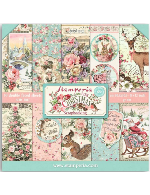 Pochette de 10 feuilles recto verso Stamperia Pink Christmas