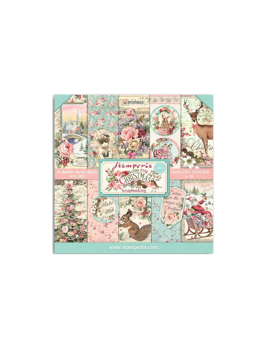 Pochette de 10 feuilles recto verso Stamperia Pink Christmas