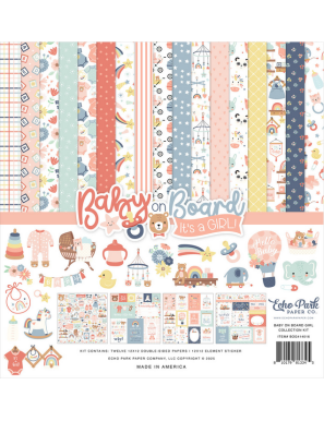 Pochette de 12 feuilles recto verso Baby On Board It's a Girl! ECHO PARK