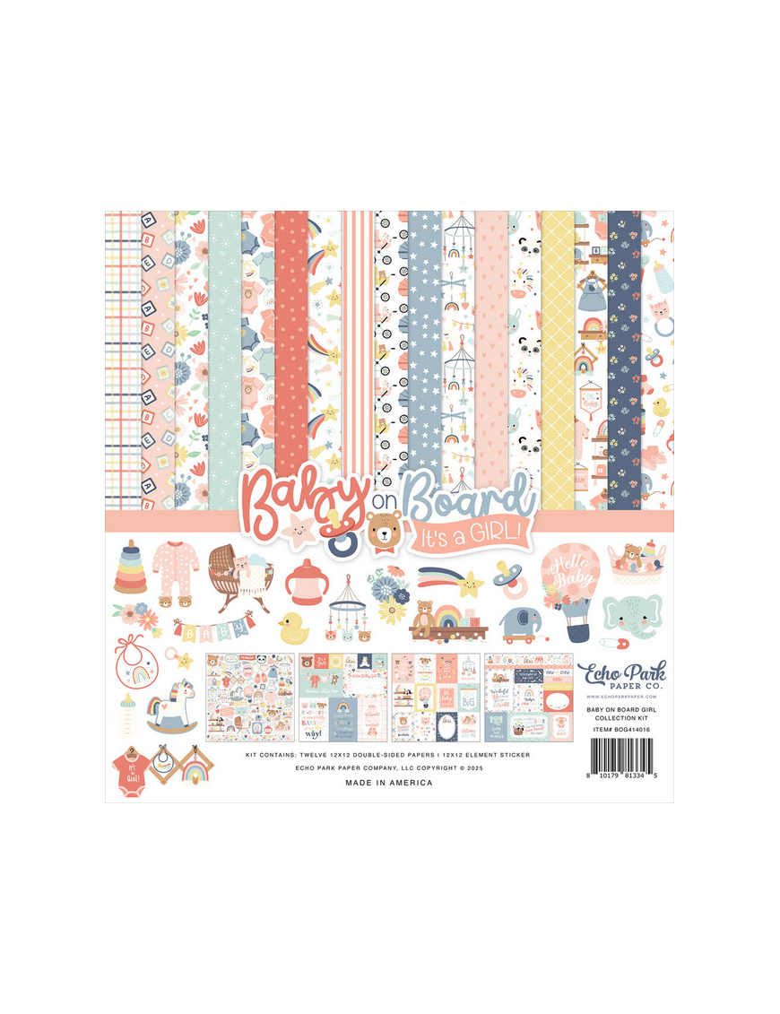 Pochette de 12 feuilles recto verso Baby On Board It's a Girl! ECHO PARK