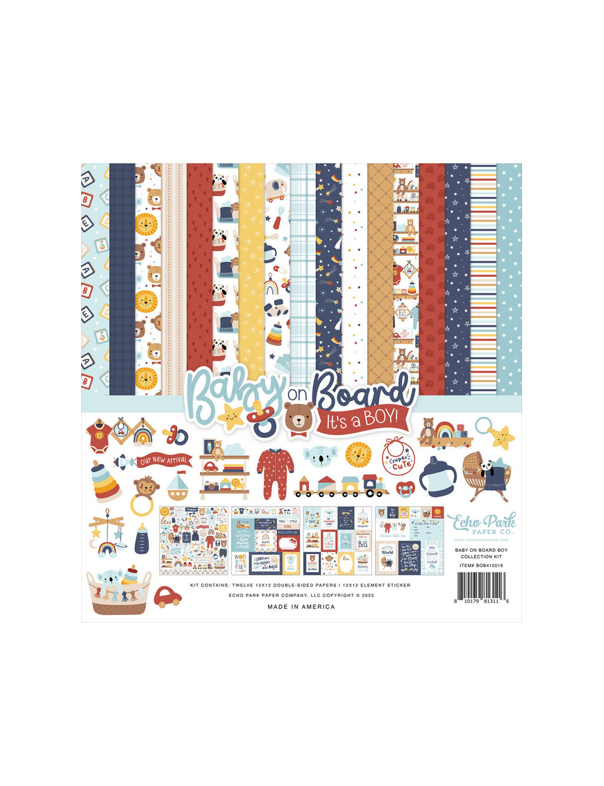 Pochette de 12 feuilles recto verso Baby On Board It's a Boy! ECHO PARK