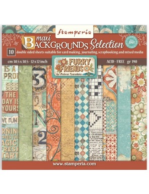 Pochette de 10 feuilles recto verso Stamperia Furry Friends maxi backgrounds