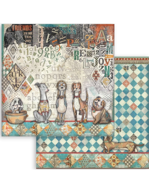 Pochette de 10 feuilles recto verso Stamperia Furry Friends
