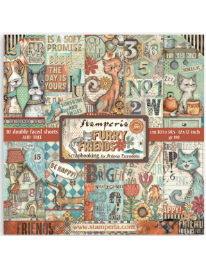 Pochette de 10 feuilles recto verso Stamperia Furry Friends