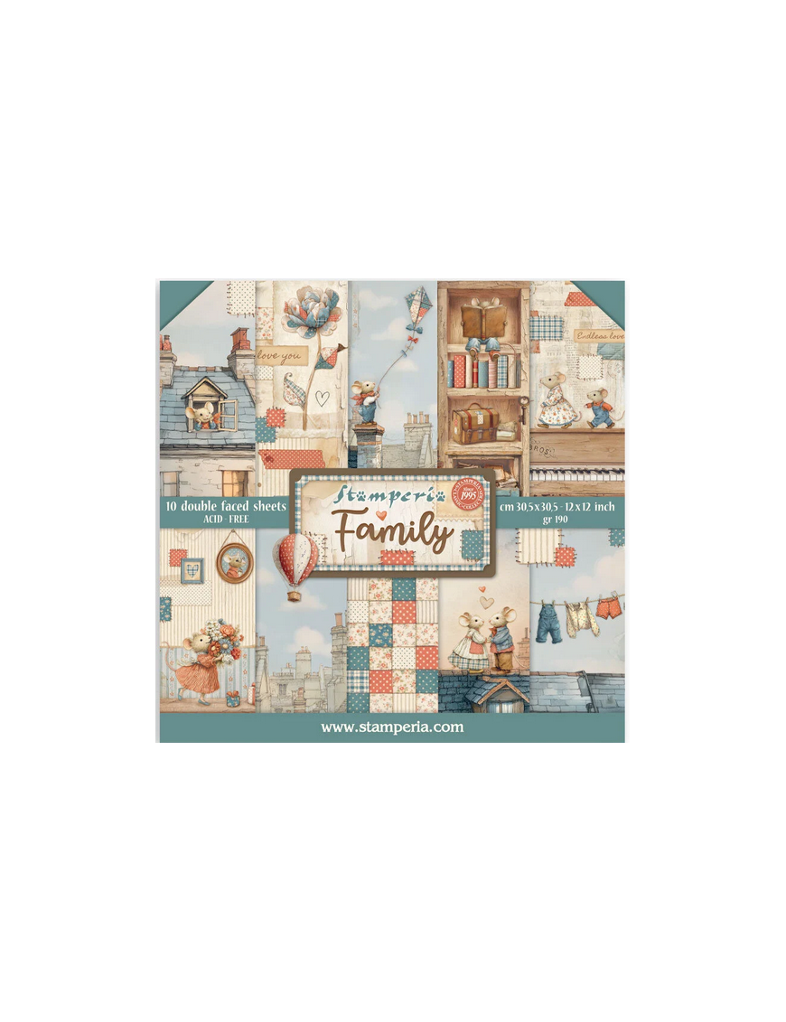 Pochette de 10 feuilles recto verso Stamperia Family