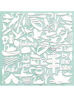 Die-cuts en chipboard lac, pêche et camping - MINTAY