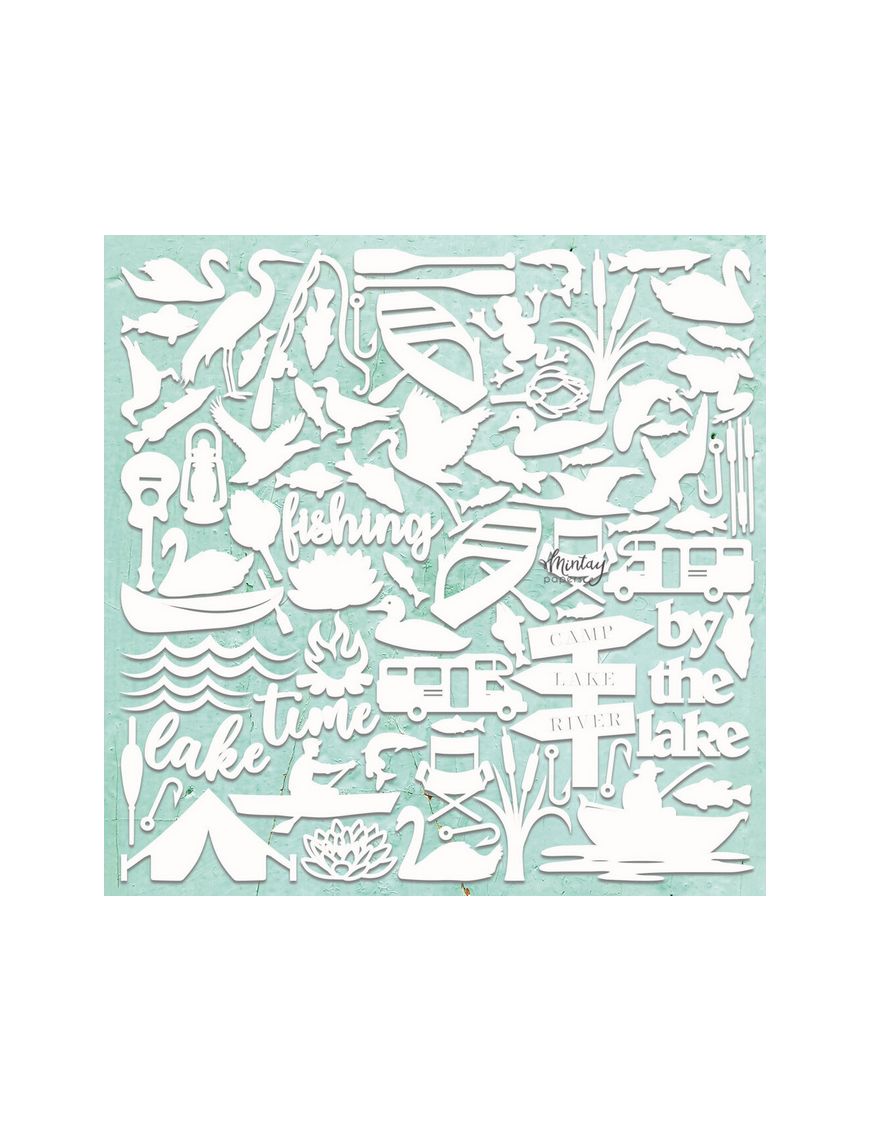 Die-cuts en chipboard lac, pêche et camping - MINTAY