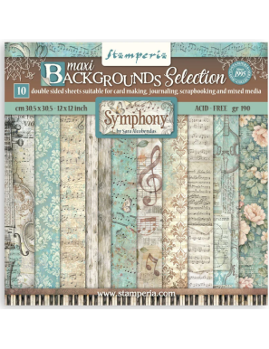 Pochette de 10 feuilles recto verso maxi background Stamperia Symphony