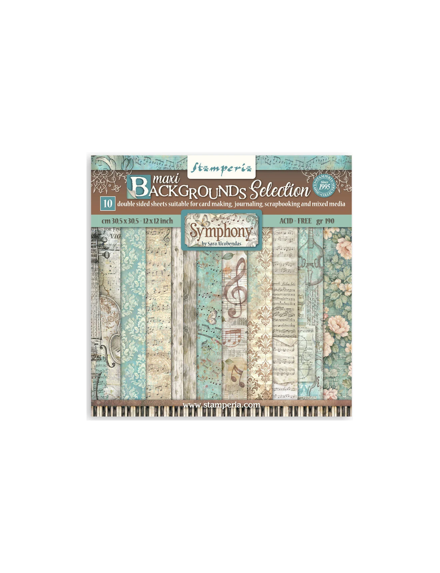 Pochette de 10 feuilles recto verso maxi background Stamperia Symphony