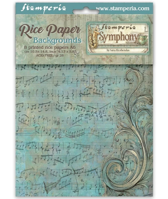 8 papiers de riz A6 Symphony background Stamperia