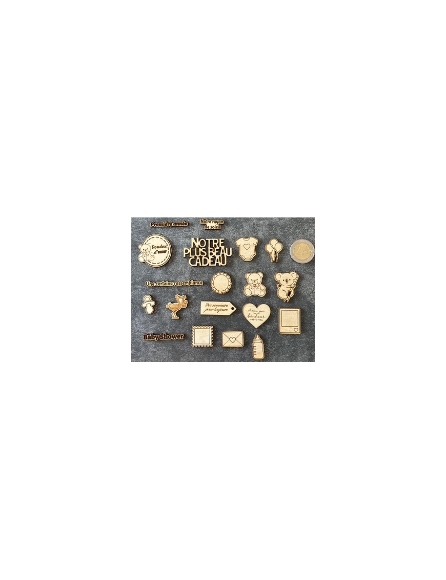 19 découpes bois 2mm bébé non autocollant