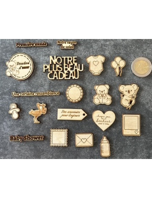 19 découpes bois 2mm bébé non autocollant