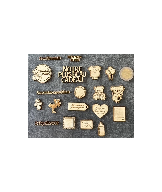 19 découpes bois 2mm bébé non autocollant