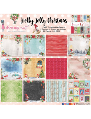 Bloc de 24 feuilles recto Holly jolly christmas Dress my craft
