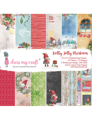 Bloc de 24 feuilles recto Holly jolly christmas Dress my craft