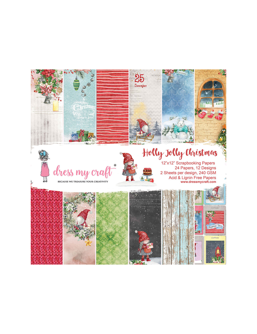 Bloc de 24 feuilles recto Holly jolly christmas Dress my craft