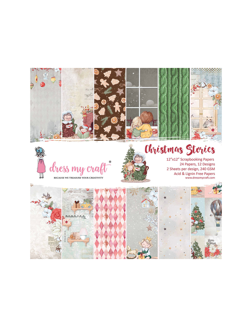 Bloc de 24 feuilles recto Christmas stories Dress my craft