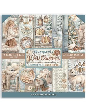 Pochette de 10 feuilles recto verso Stamperia White Christmas