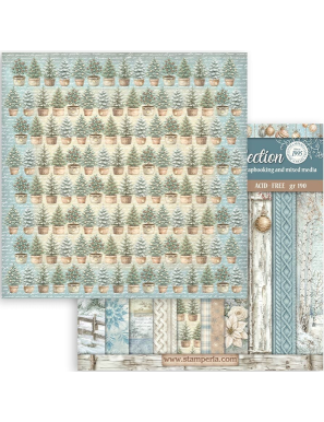 Pochette de 10 feuilles recto verso blackground Stamperia White Christmas