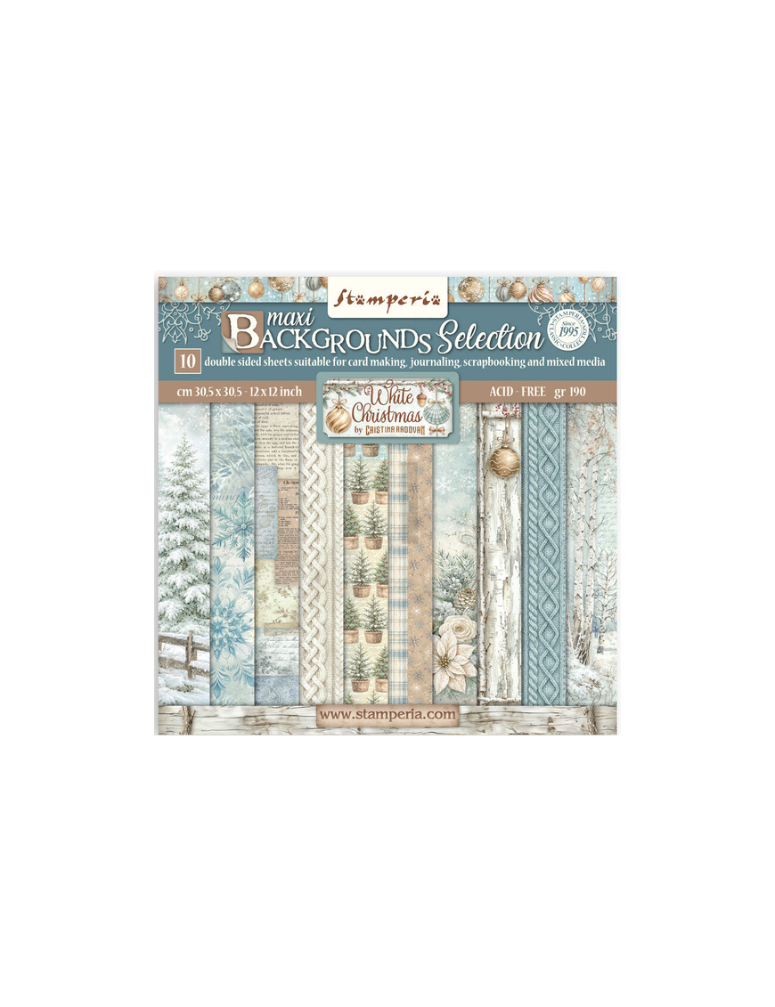 Pochette de 10 feuilles recto verso blackground Stamperia White Christmas
