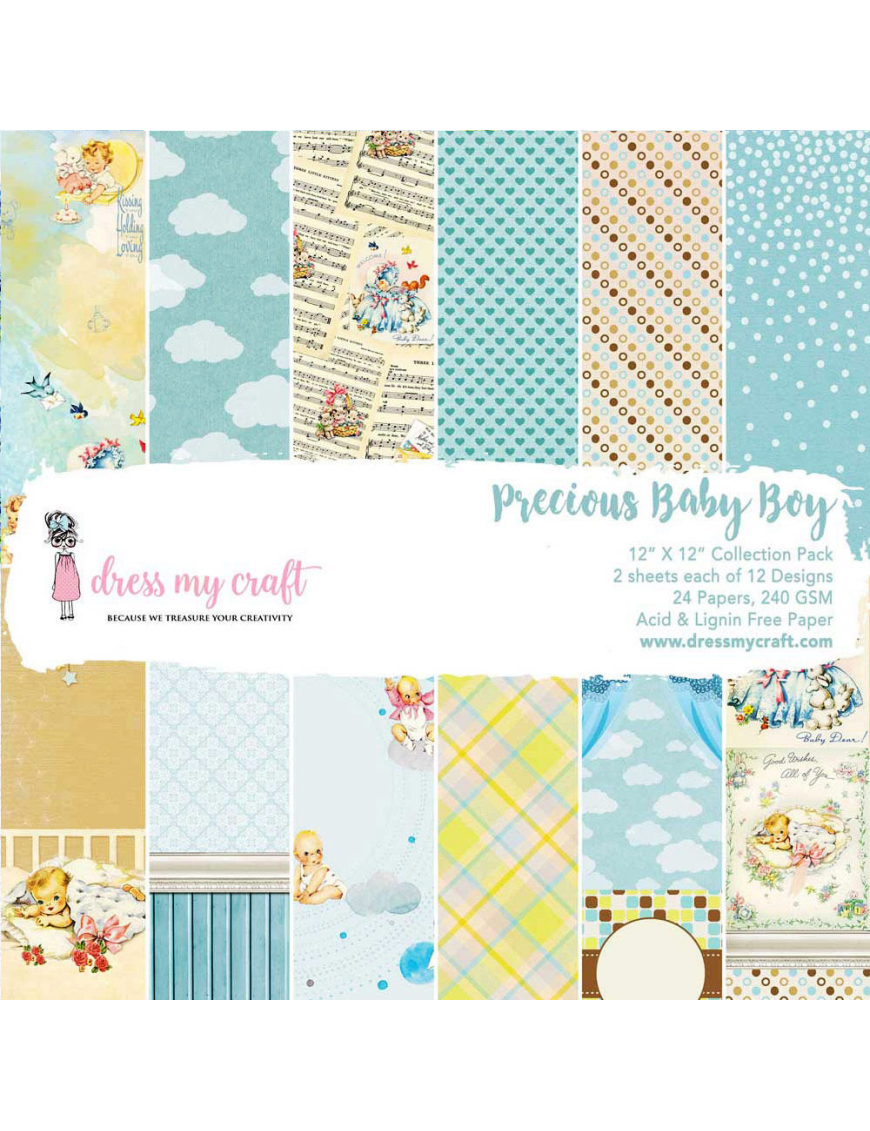 Bloc de 24 feuilles Scrapbooking Precious Baby Boy - Dress My Craft