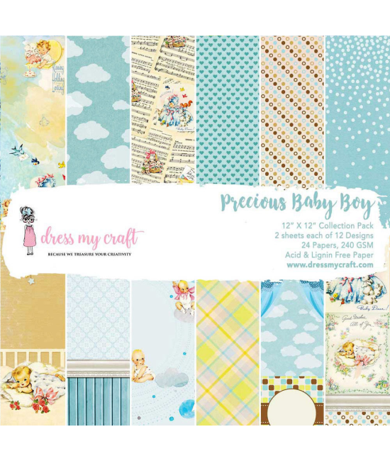 Bloc de 24 feuilles Scrapbooking Precious Baby Boy - Dress My Craft