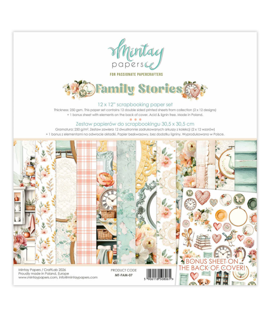 Mintay Papers Family Stories – Bloc papier scrapbooking 30,5 x 30,5 cm
