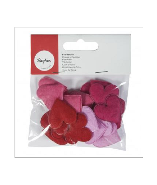 24 coeurs en feutrine assortis tons rose RAYHER