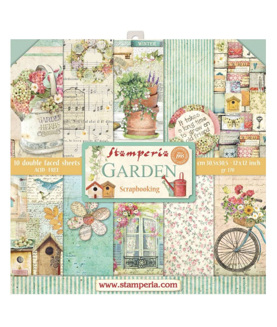 Pochette de 10 feuilles recto verso Garden Stamperia