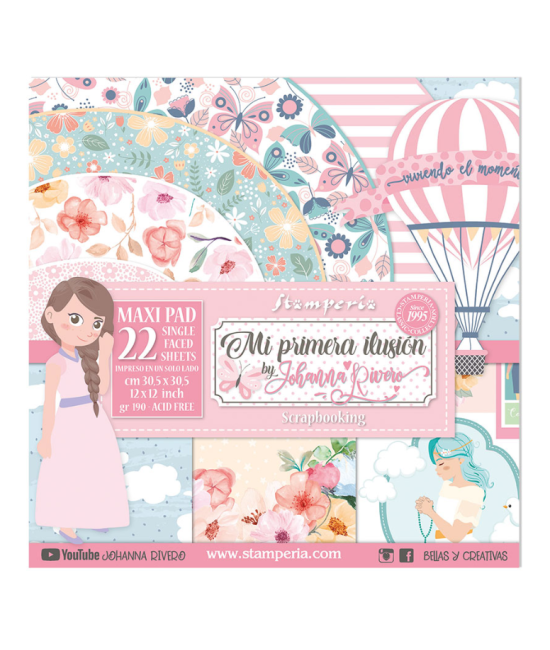 Pochette de 22 feuilles recto verso Mi primera llusion nina Stamperia