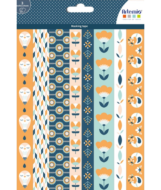 3 feuilles de masking tape "Blossom" ARTEMIO