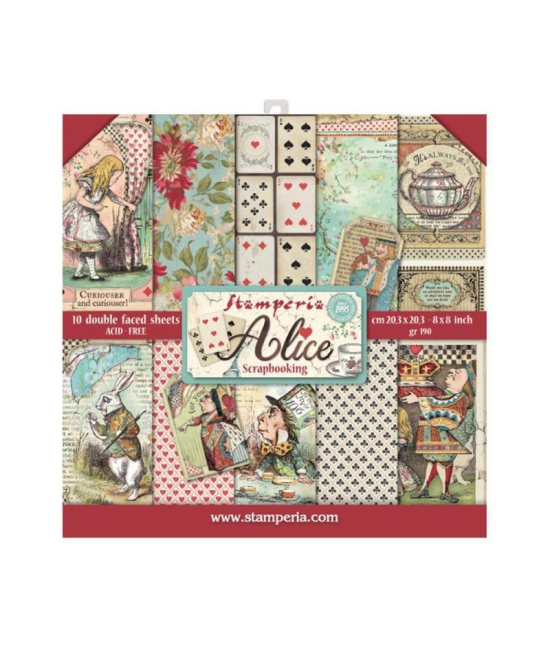 Pochette de 10 feuilles recto verso Alice Stamperia