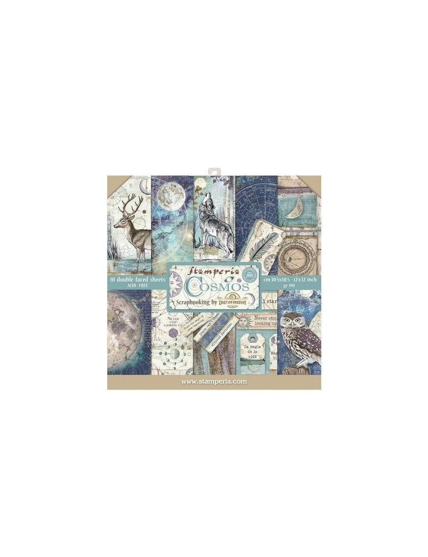 Pochette de 10 feuilles recto verso Cosmos Stamperia
