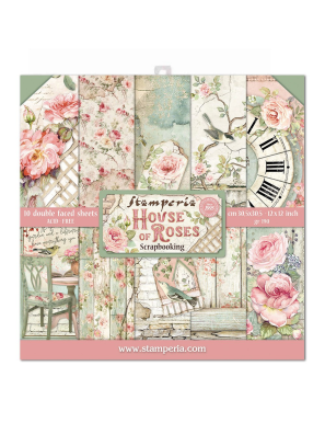 Pochette de 10 feuilles recto verso House of roses Stamperia