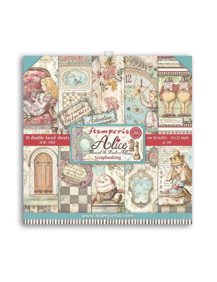 Pochette de 10 feuilles recto verso Alice Through the looking glass Stamperia