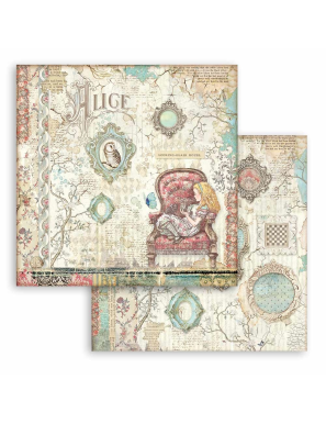 Pochette de 10 feuilles recto verso Alice Through the looking glass Stamperia
