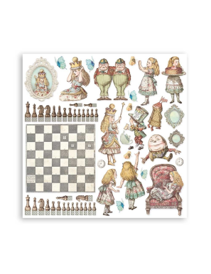 Pochette de 10 feuilles recto verso Alice Through the looking glass Stamperia