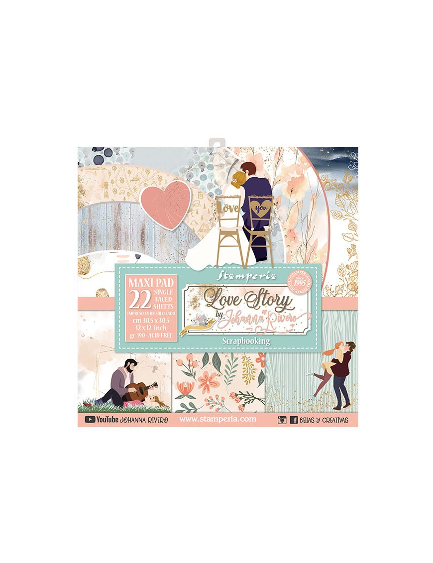 Pochette de 22 feuilles recto verso Love story Stamperia