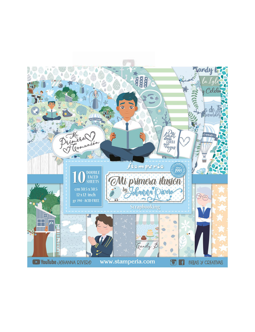 Pochette de 10 feuilles recto Mi primera llusion nino Stamperia