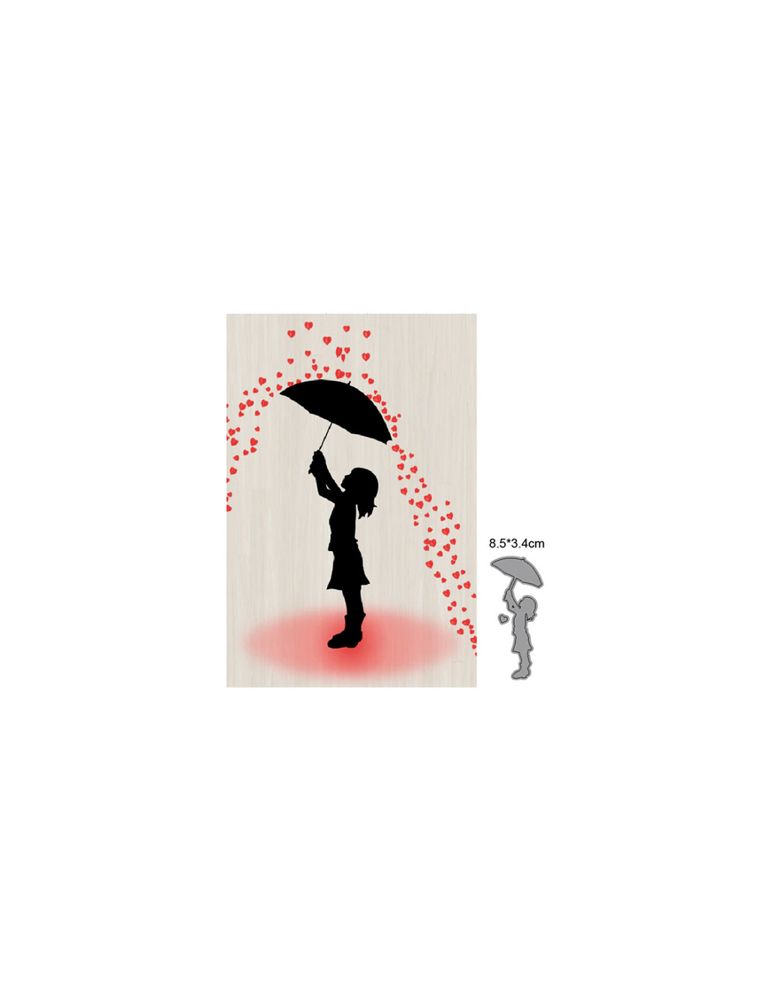 Die petite fille sous une pluie de coeurs